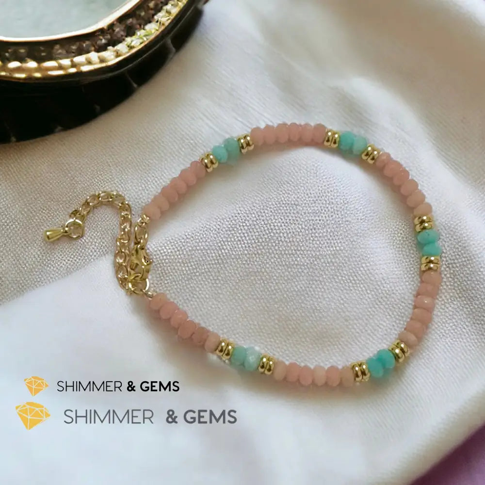 Heal Trauma Bracelet (Pink Opal & Amazonite 4mm Rondelle)with stainless steel chain 5.5”-8” (adjustable) Bracelets