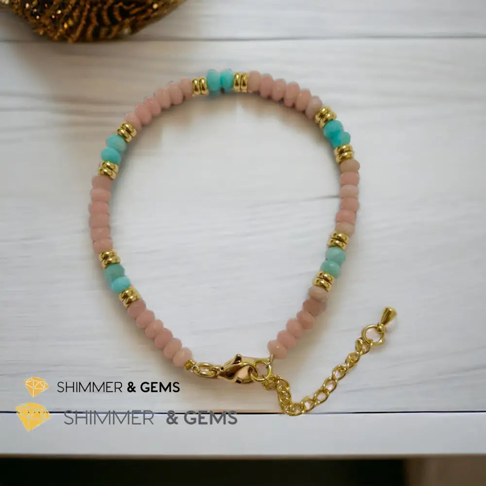Heal Trauma Bracelet (Pink Opal & Amazonite 4mm Rondelle)with stainless steel chain 5.5”-8” (adjustable) Bracelets