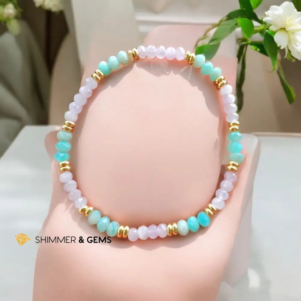 Healthy Heart Bracelet (Amazonite & Kunzite 3x4mm Rondelle) with Stainless Steel Beads 6.0” Bracelets