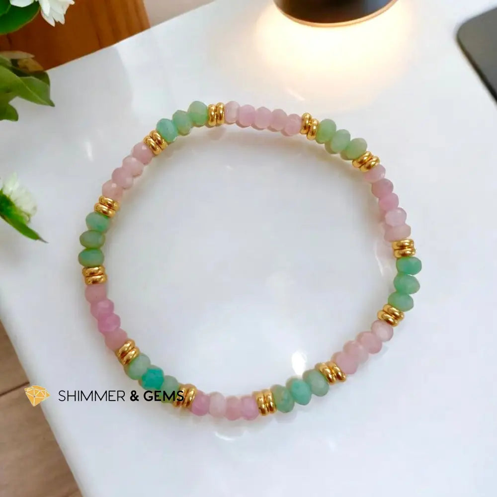 Healthy Heart Bracelet (Amazonite & Kunzite 3x4mm Rondelle) with Stainless Steel Beads Bracelets