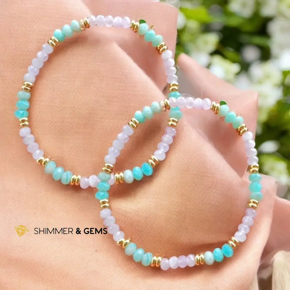 Healthy Heart Bracelet (Amazonite & Kunzite 3x4mm Rondelle) with Stainless Steel Beads Bracelets