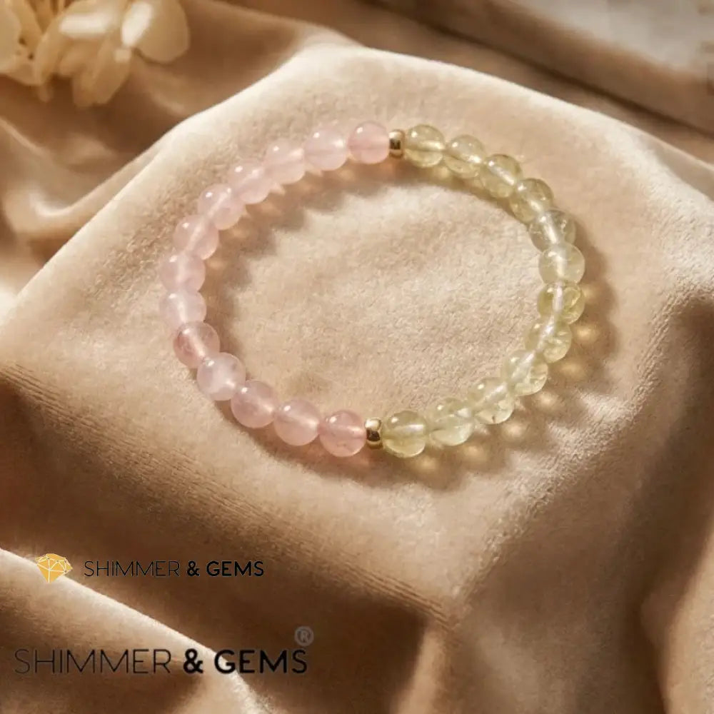 Heart Glow Bracelet (6mm Libyan Desert Glass · Rose Quartz) 14k Gold Filled