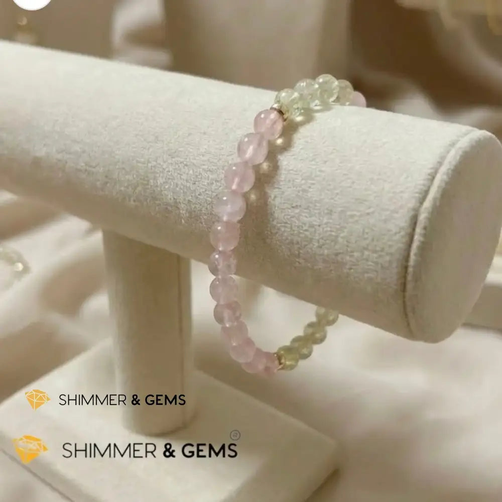 Heart Glow Bracelet (6mm Libyan Desert Glass · Rose Quartz) 14k Gold Filled