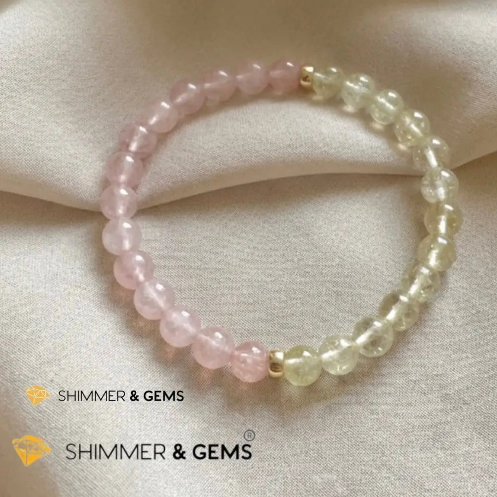 Heart Glow Bracelet (6mm Libyan Desert Glass · Rose Quartz) 14k Gold Filled - 5.5”