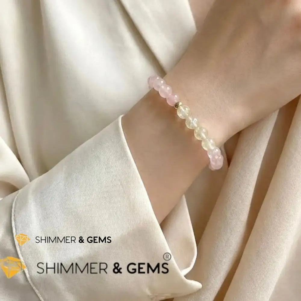 Heart Glow Bracelet (6mm Libyan Desert Glass · Rose Quartz) 14k Gold Filled - 6.5”