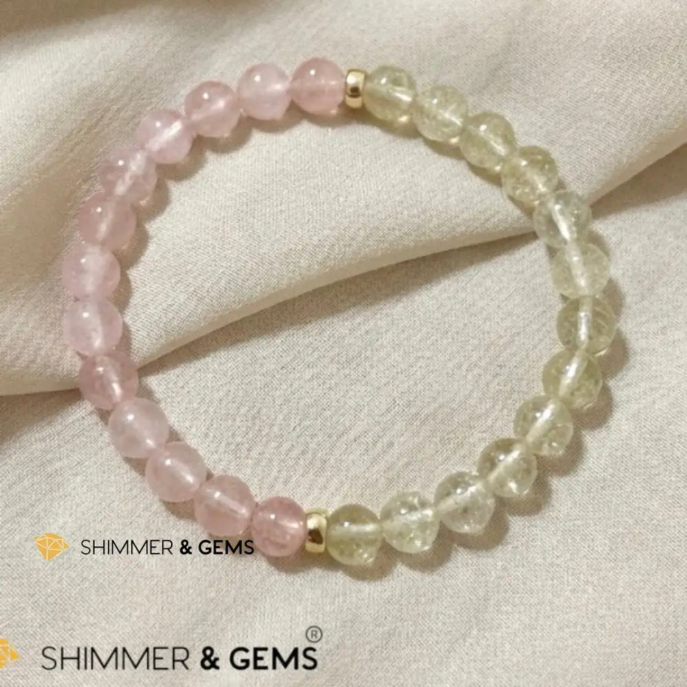 Heart Glow Bracelet (6mm Libyan Desert Glass · Rose Quartz) 14k Gold Filled