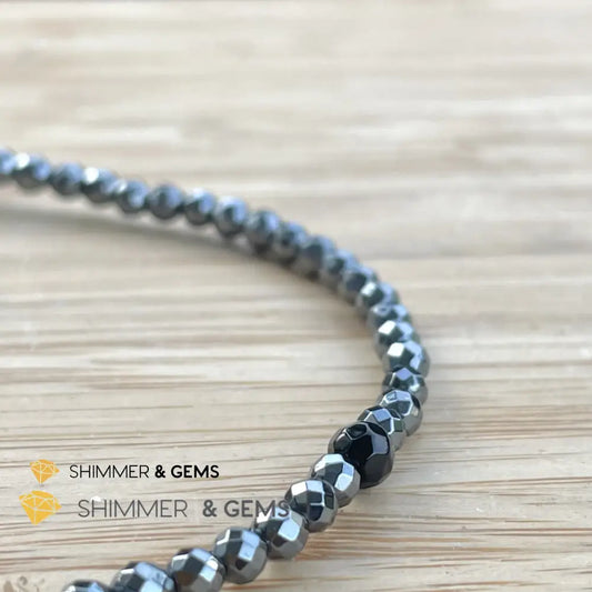 Hematite Anklet with Black Onyx 10”