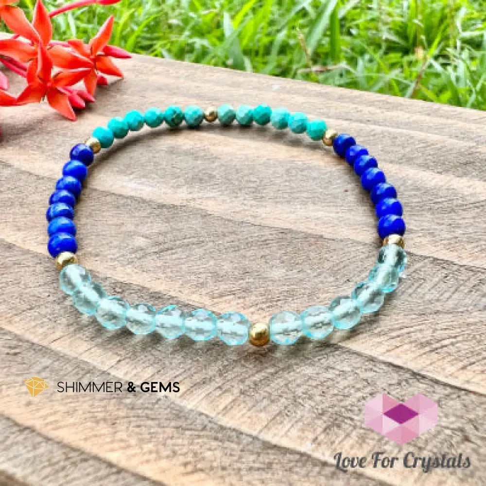 High Chakra Bracelet (Turquoise Lapis Lazuli & Aqua Obsidian) Shimmer & Gems 5.5” Bracelets