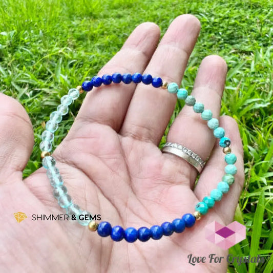 High Chakra Bracelet (Turquoise Lapis Lazuli & Aqua Obsidian) Shimmer & Gems 6.0 Bracelets