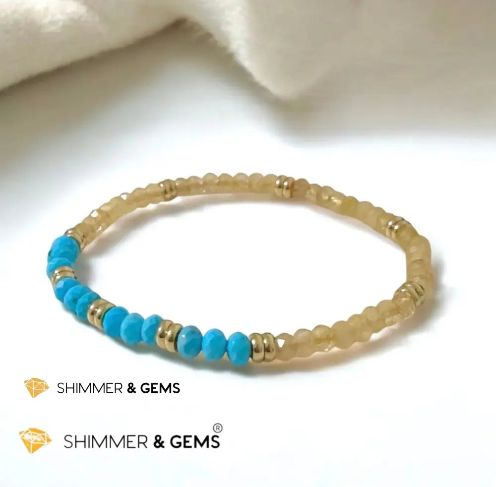 Honey Jade & Turquoise 3x4 Rondelle Bracelet with Stainless Steel Beads (Rare) - 7.0” - Bracelets