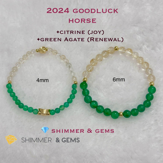 Horse Animal Zodiac 2024 Goodluck Bracelet (Green Agate & Citrine) Feng Shui