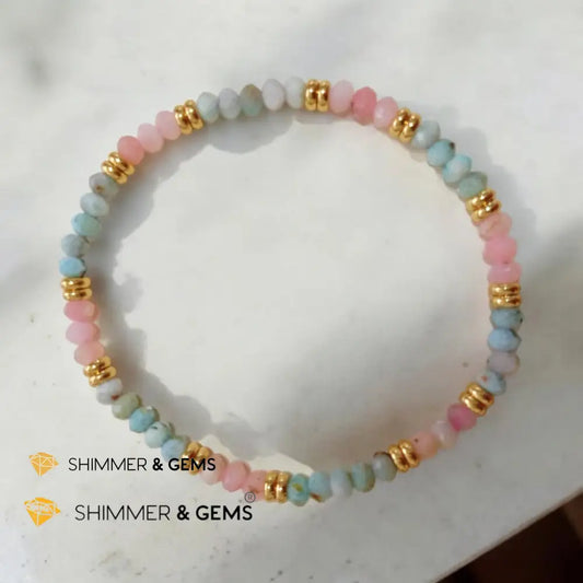 Immune Booster Bracelet (Pink Opal & Larimar 3x4mm Rondelle) with Stainless Steel Beads 5.5” Bracelets