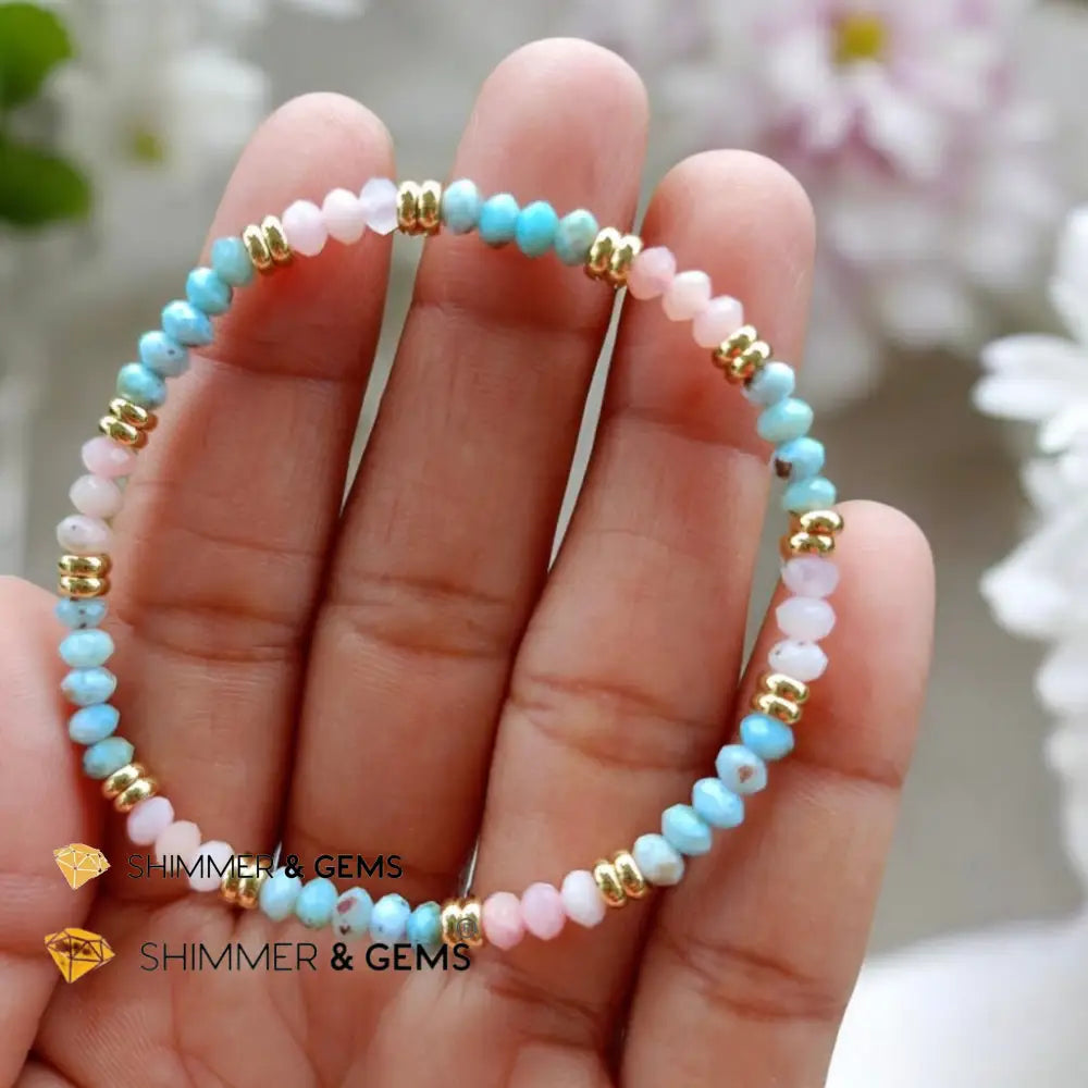 Immune Booster Bracelet (Pink Opal & Larimar 3x4mm Rondelle) with Stainless Steel Beads 6.0” Bracelets