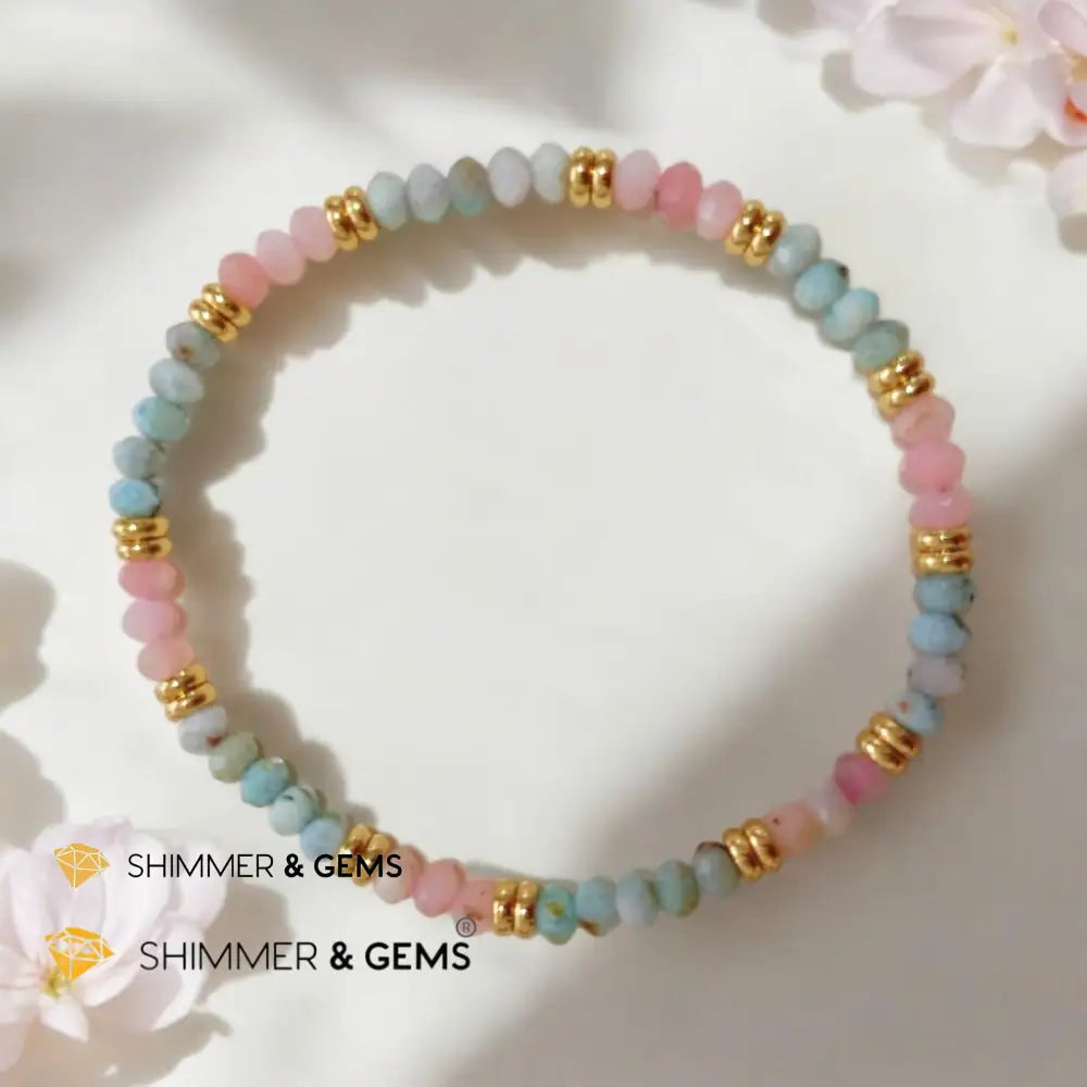 Immune Booster Bracelet (Pink Opal & Larimar 3x4mm Rondelle) with Stainless Steel Beads 6.5” Bracelets