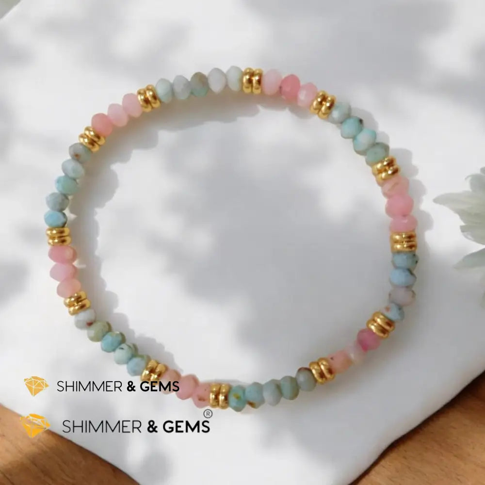 Immune Booster Bracelet (Pink Opal & Larimar 3x4mm Rondelle) with Stainless Steel Beads Bracelets