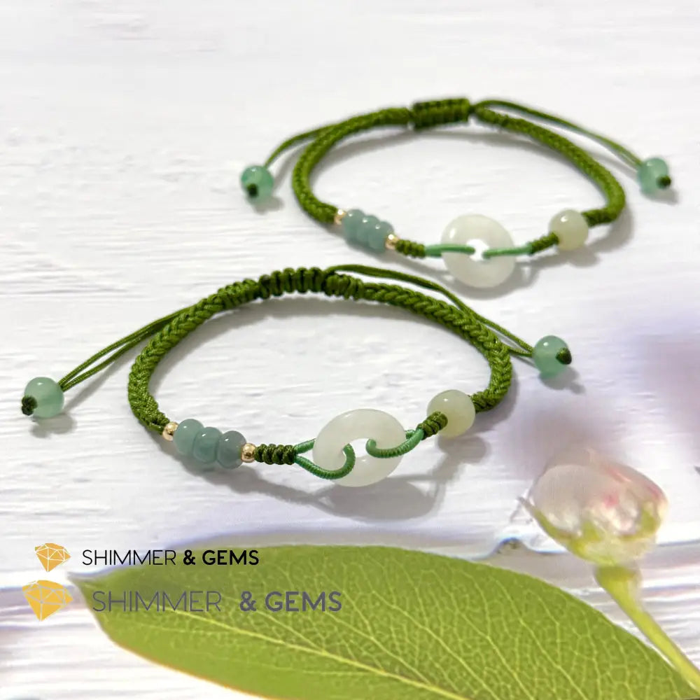 Jade Good Luck Buckle Bracelet in Green String (Adjustable) Adjustable Bracelet