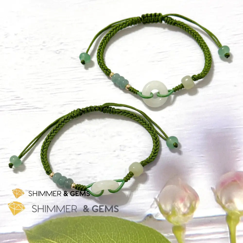 Jade Good Luck Buckle Bracelet in Green String (Adjustable) Adjustable Bracelet