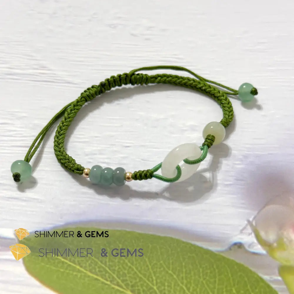 Jade Good Luck Buckle Bracelet in Green String (Adjustable) Adjustable Bracelet