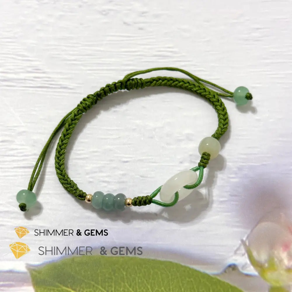 Jade Good Luck Buckle Bracelet in Green String (Adjustable) Adjustable Bracelet