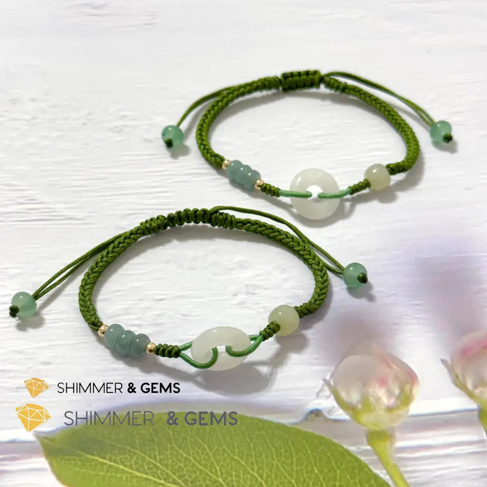 Jade Good Luck Buckle Bracelet in Green String (Adjustable) Adjustable Bracelet