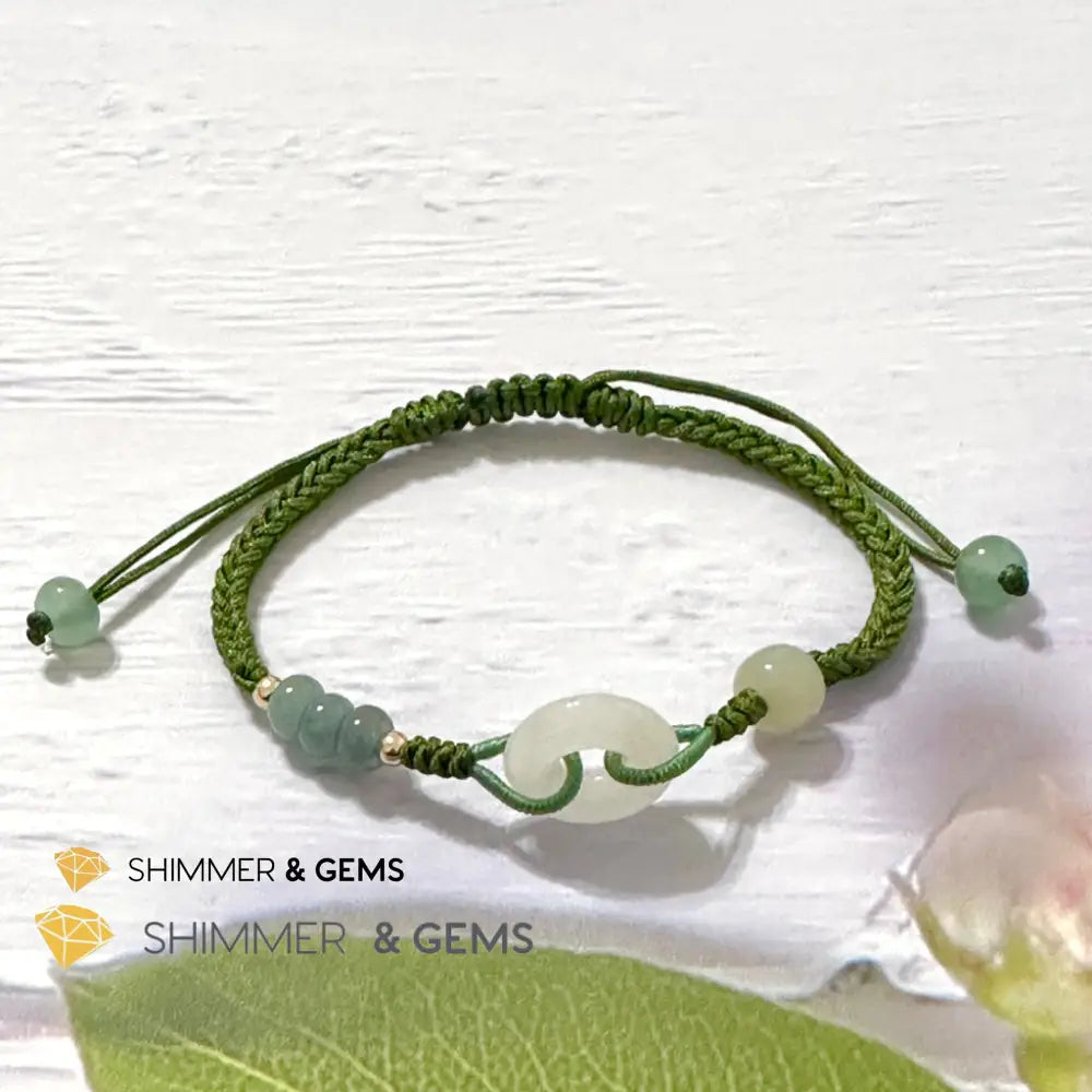 Jade Good Luck Buckle Bracelet in Green String (Adjustable) Adjustable Bracelet