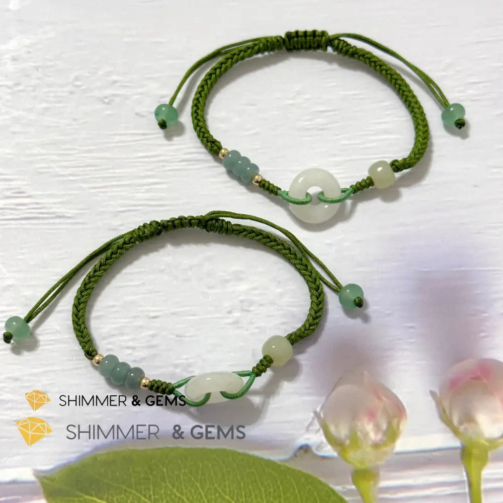 Jade Good Luck Buckle Bracelet in Green String (Adjustable) Adjustable Bracelet