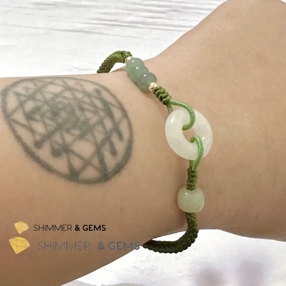 Jade Good Luck Buckle Bracelet in Green String (Adjustable) Adjustable Bracelet