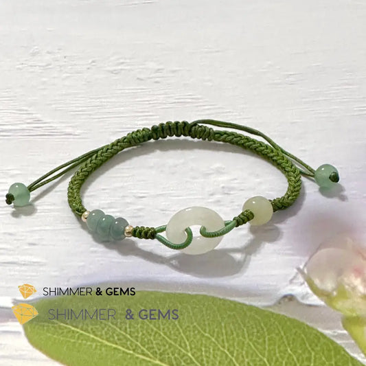 Jade Good Luck Buckle Bracelet in Green String (Adjustable) Adjustable Bracelet