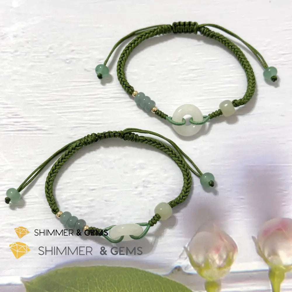 Jade Good Luck Buckle Bracelet in Green String (Adjustable) Adjustable Bracelet