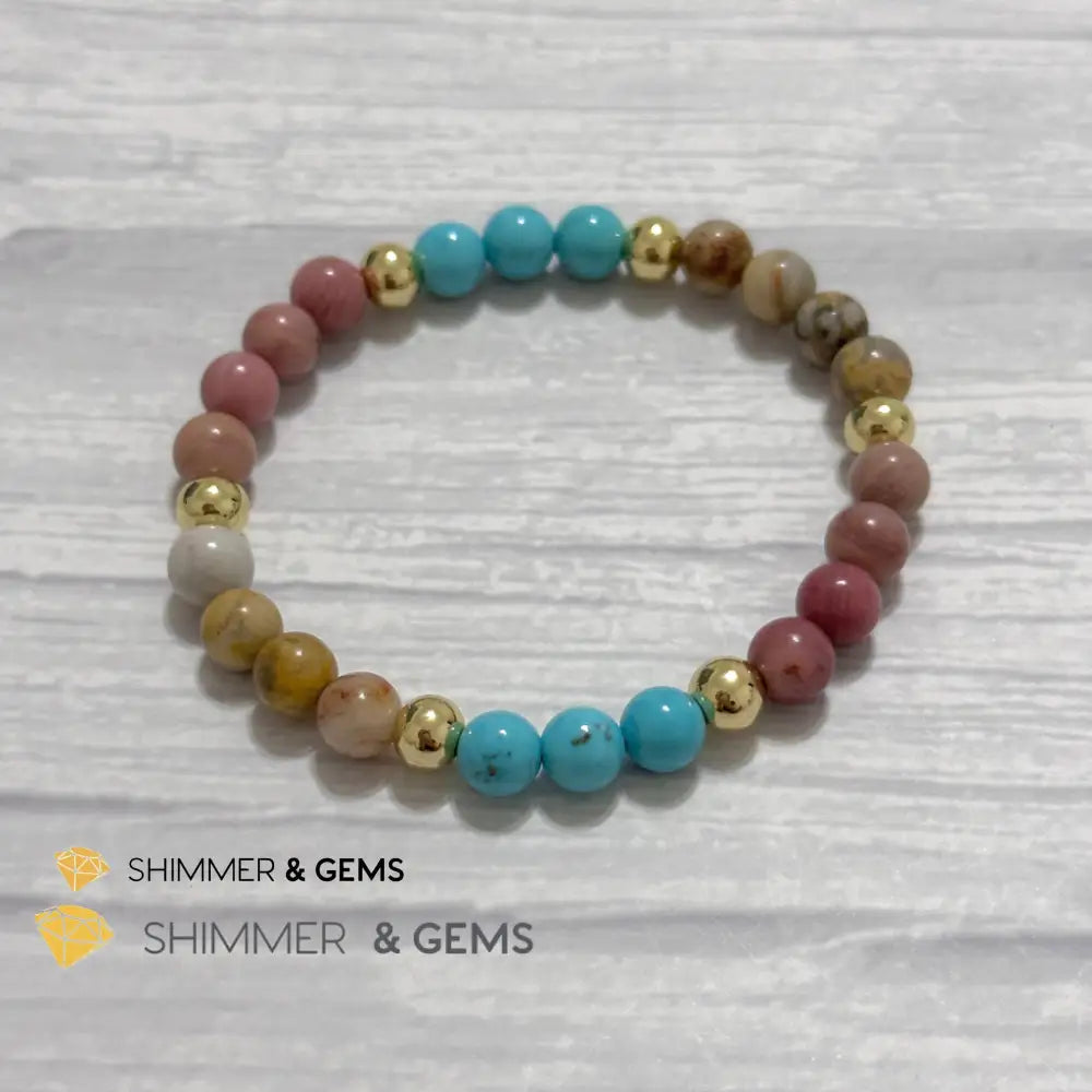 Karma Cleansing Remedy Bracelet (Crazy Lace Agate Turquoise Rhodonite 6mm +14k gold filled)