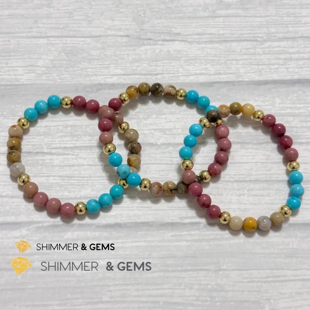 Karma Cleansing Remedy Bracelet (Crazy Lace Agate Turquoise Rhodonite 6mm +14k gold filled)