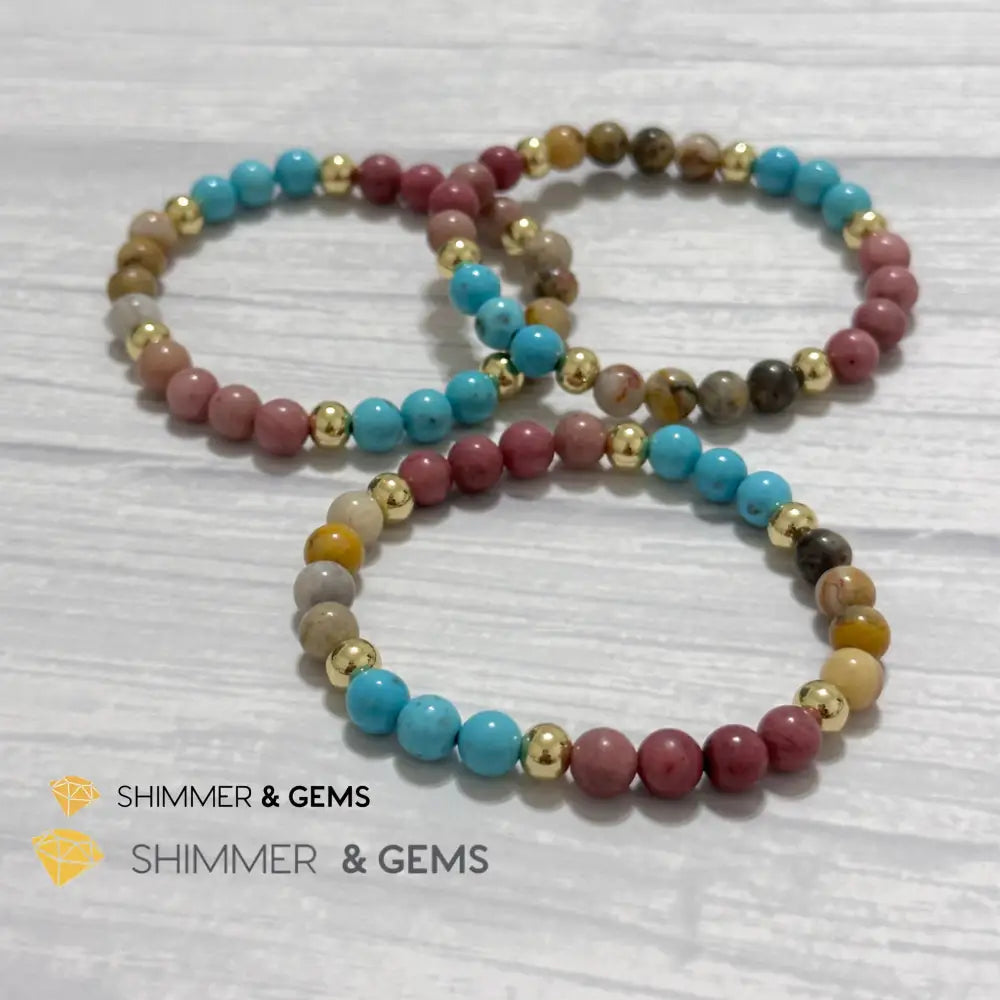 Karma Cleansing Remedy Bracelet (Crazy Lace Agate Turquoise Rhodonite 6mm +14k gold filled)