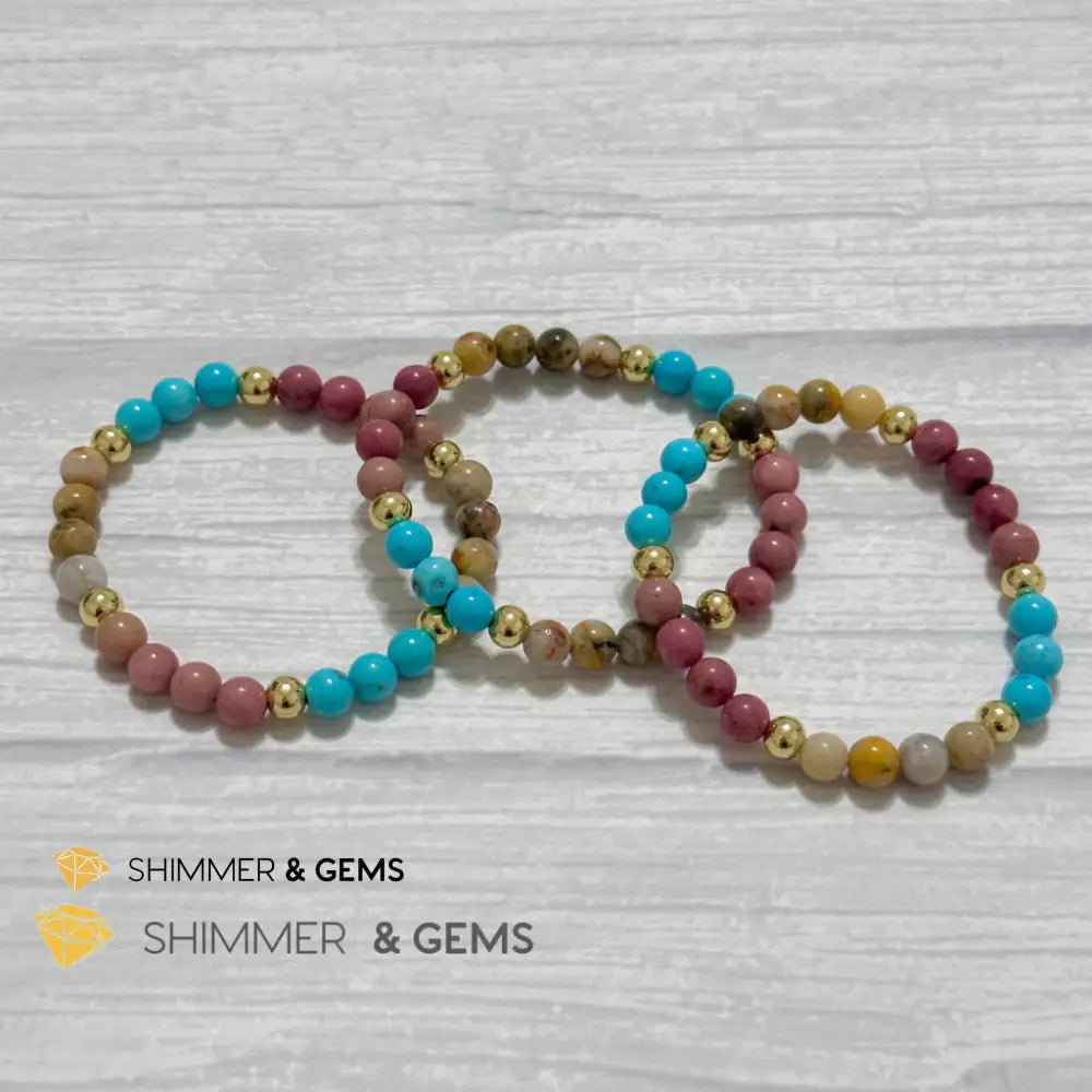 Karma Cleansing Remedy Bracelet (Crazy Lace Agate Turquoise Rhodonite 6mm +14k gold filled)