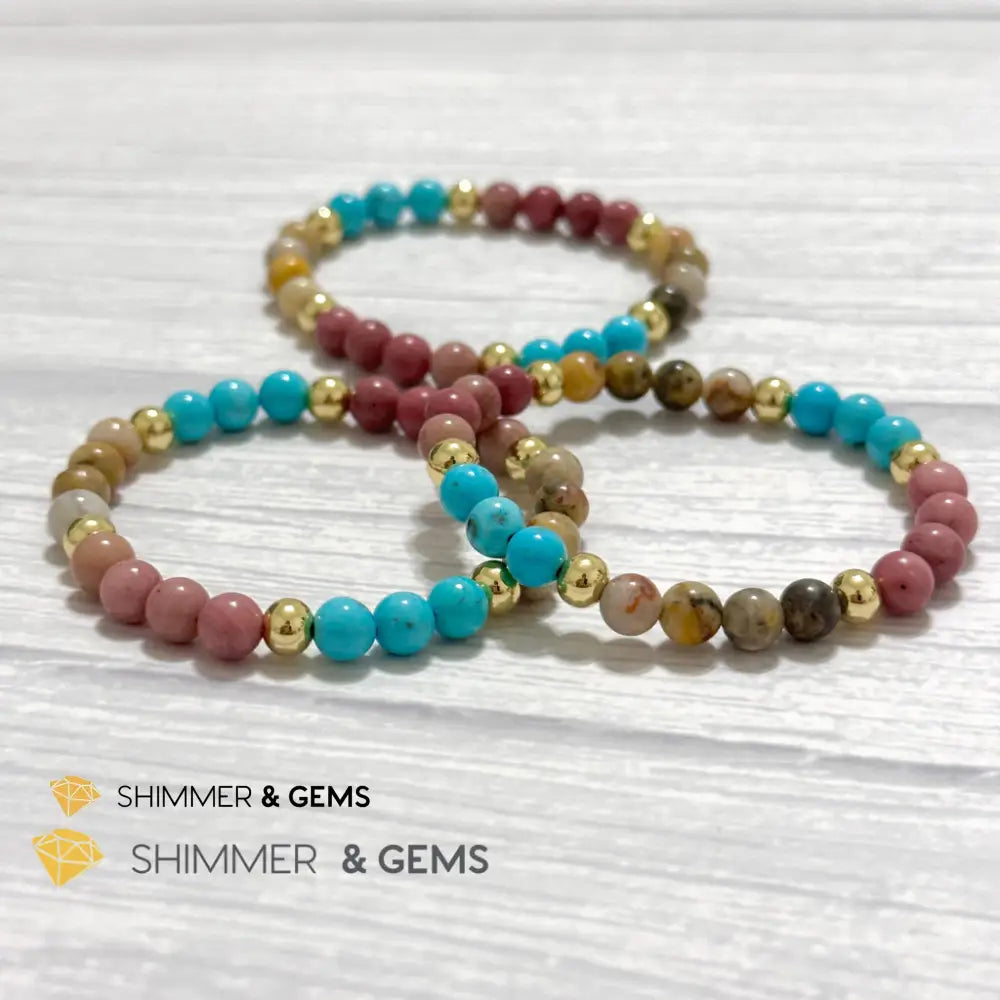 Karma Cleansing Remedy Bracelet (Crazy Lace Agate Turquoise Rhodonite 6mm +14k gold filled)