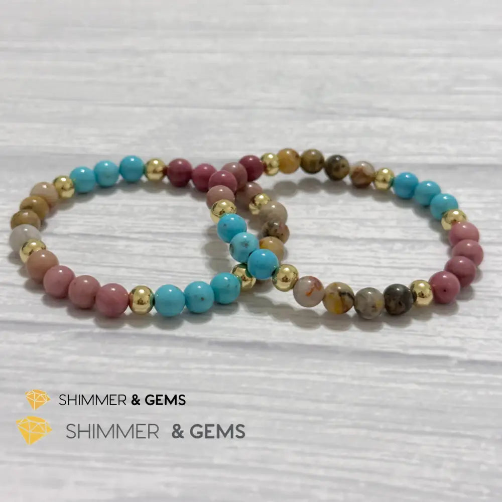 Karma Cleansing Remedy Bracelet (Crazy Lace Agate Turquoise Rhodonite 6mm +14k gold filled)