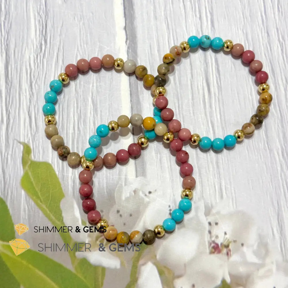 Karma Cleansing Remedy Bracelet (Crazy Lace Agate Turquoise Rhodonite 6mm +14k gold filled)