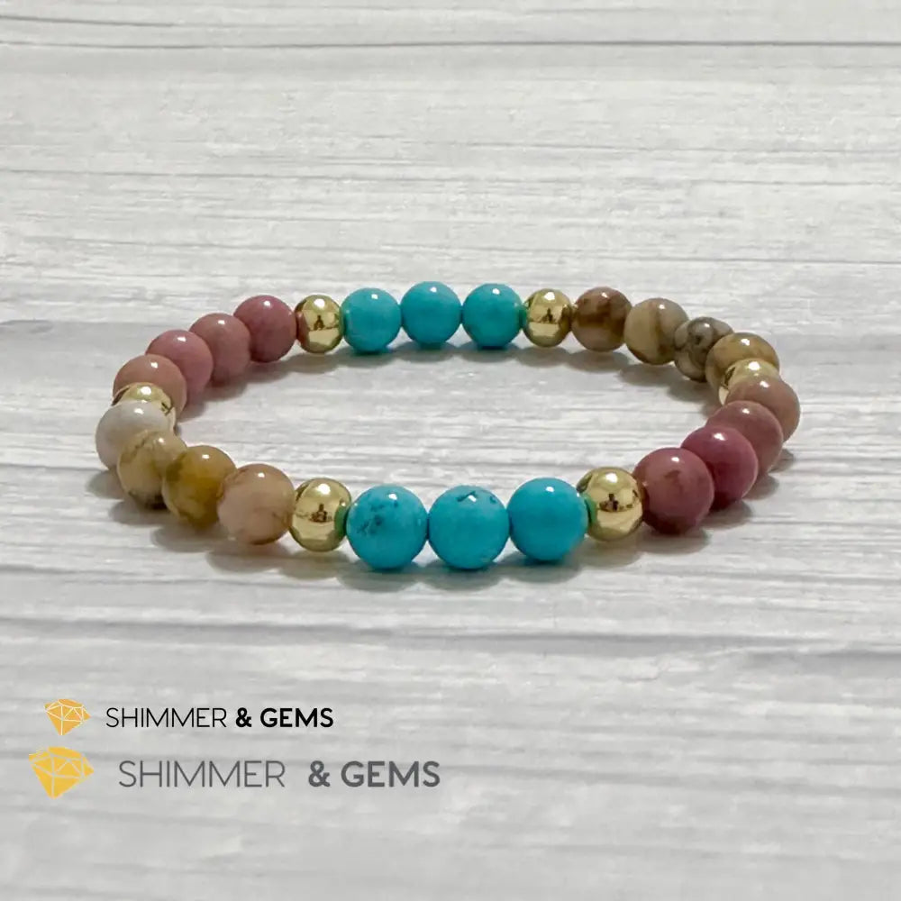 Karma Cleansing Remedy Bracelet (Crazy Lace Agate Turquoise Rhodonite 6mm +14k gold filled)