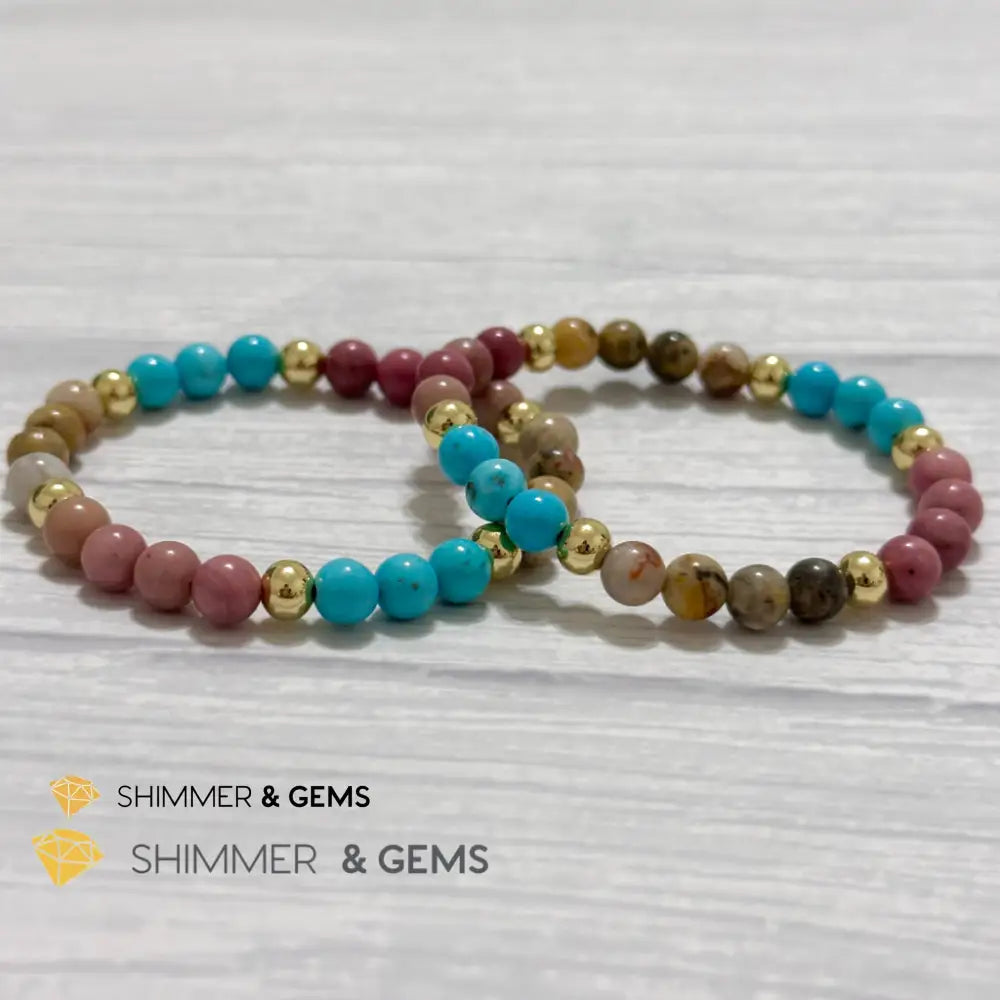 Karma Cleansing Remedy Bracelet (Crazy Lace Agate Turquoise Rhodonite 6mm +14k gold filled)