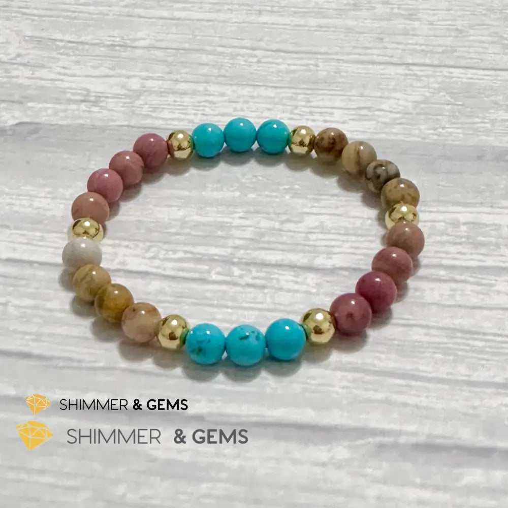 Karma Cleansing Remedy Bracelet (Crazy Lace Agate Turquoise Rhodonite 6mm +14k gold filled)