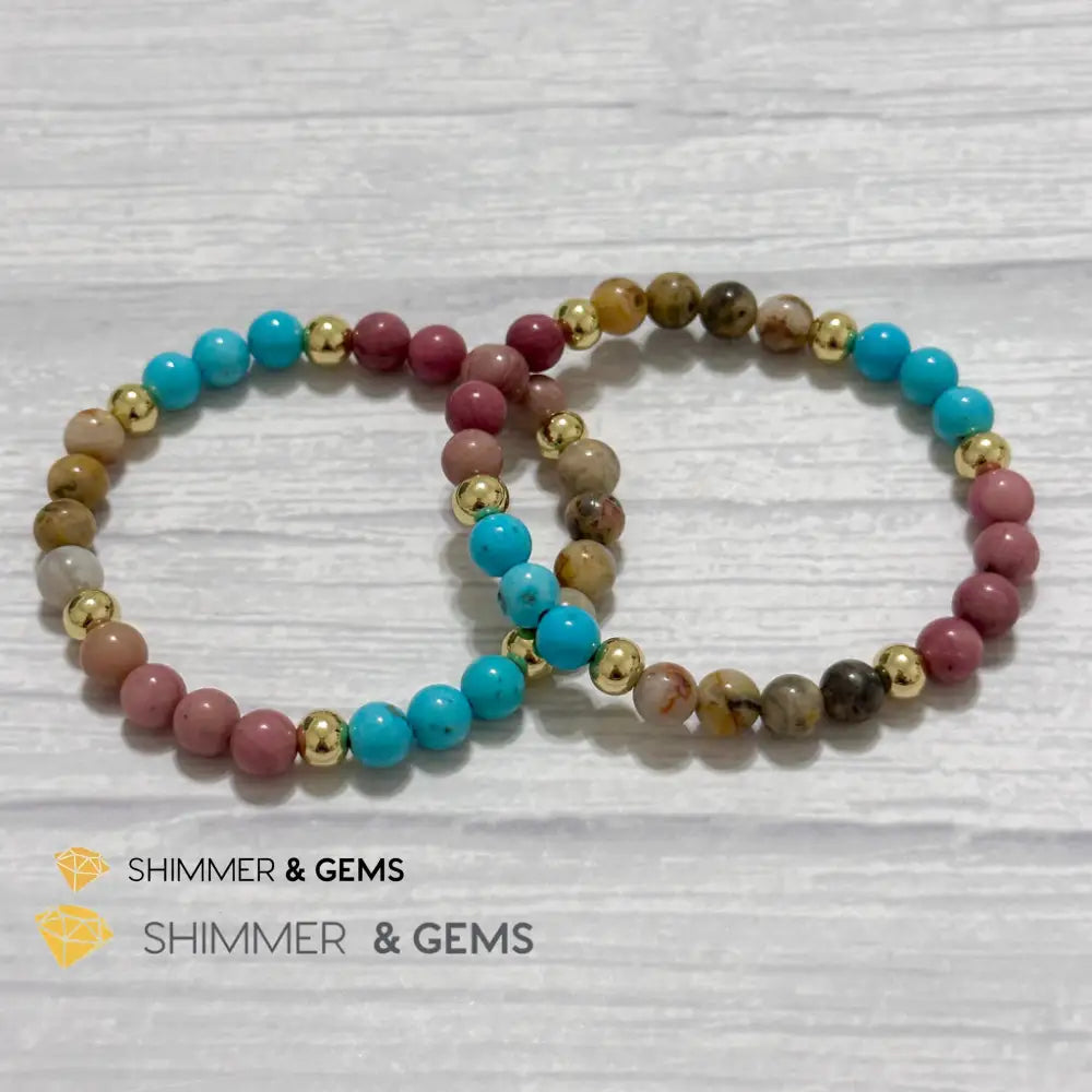 Karma Cleansing Remedy Bracelet (Crazy Lace Agate Turquoise Rhodonite 6mm +14k gold filled)