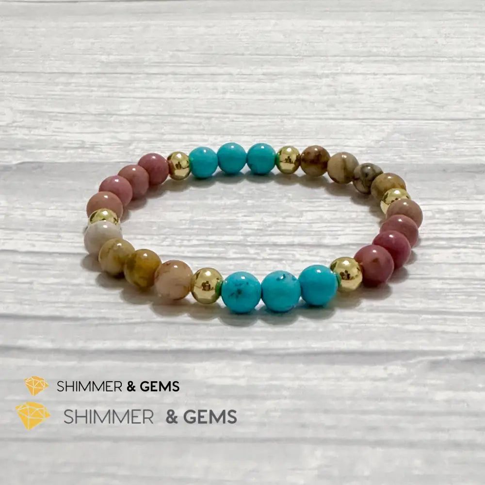 Karma Cleansing Remedy Bracelet (Crazy Lace Agate Turquoise Rhodonite 6mm +14k gold filled)