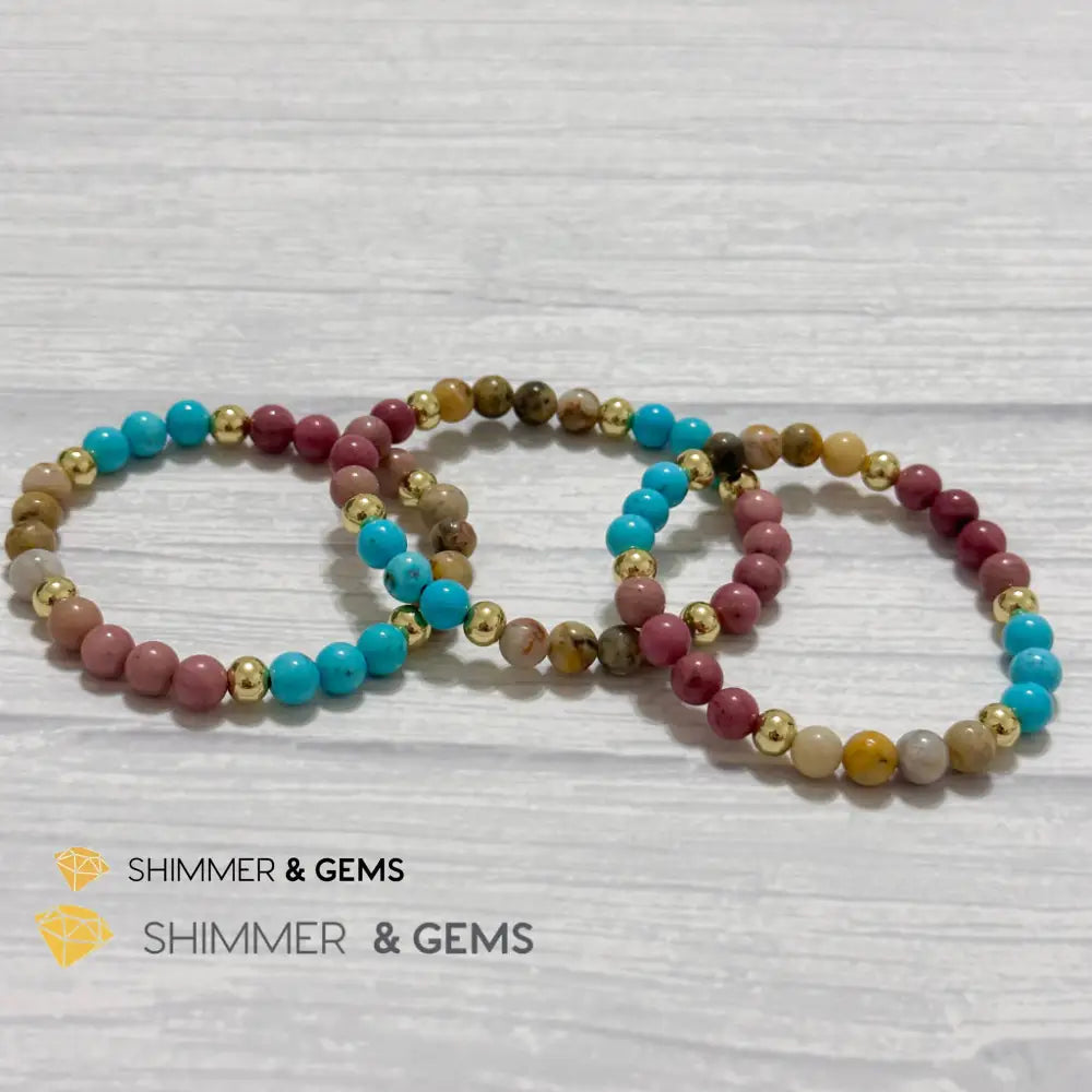 Karma Cleansing Remedy Bracelet (Crazy Lace Agate Turquoise Rhodonite 6mm +14k gold filled)
