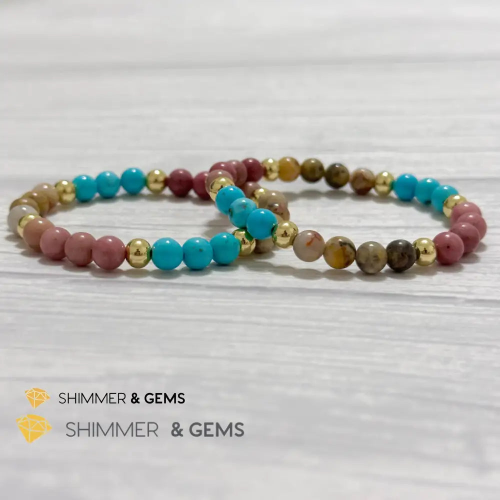 Karma Cleansing Remedy Bracelet (Crazy Lace Agate Turquoise Rhodonite 6mm +14k gold filled)