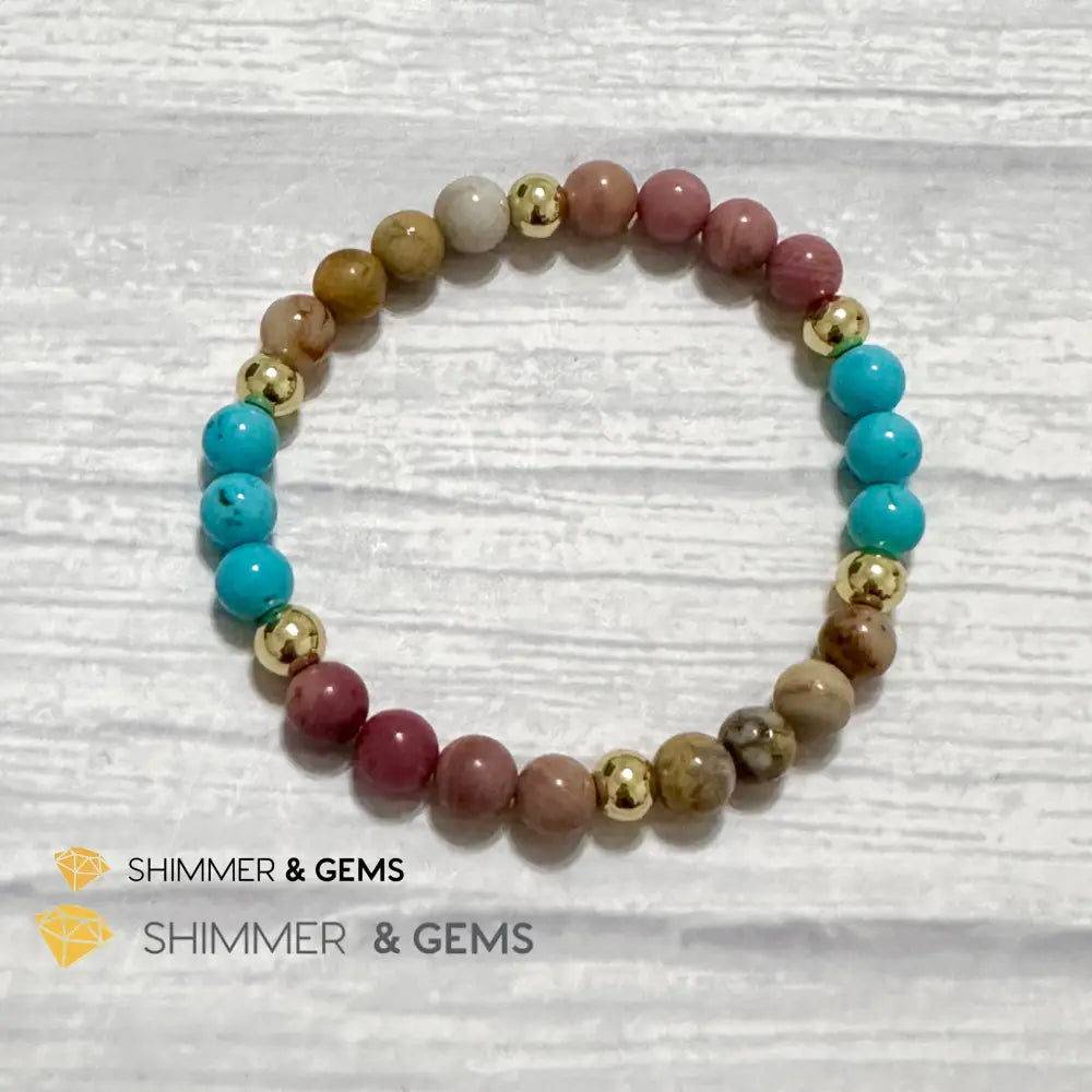 Karma Cleansing Remedy Bracelet (Crazy Lace Agate Turquoise Rhodonite 6mm +14k gold filled)