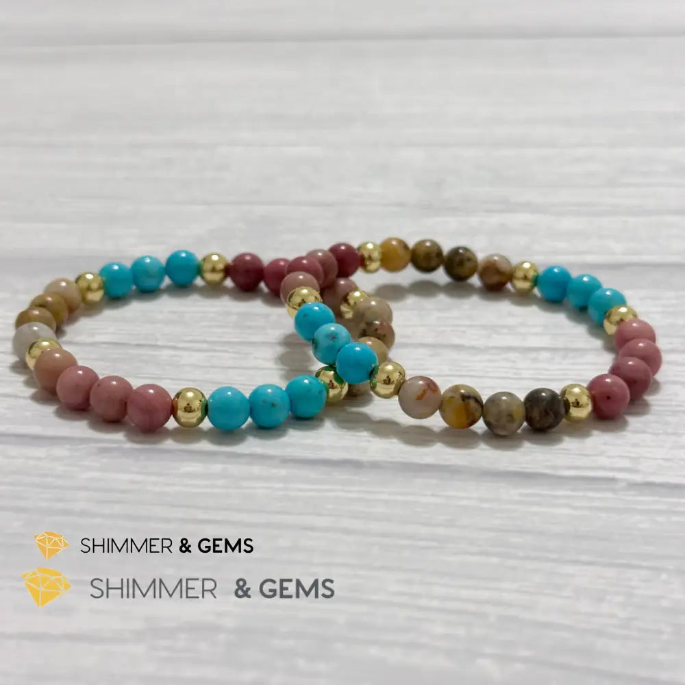 Karma Cleansing Remedy Bracelet (Crazy Lace Agate Turquoise Rhodonite 6mm +14k gold filled)