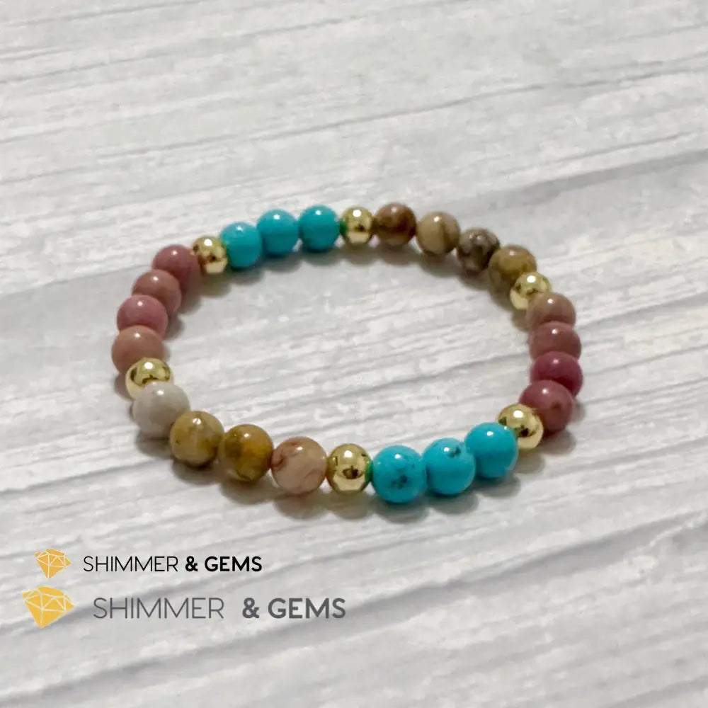 Karma Cleansing Remedy Bracelet (Crazy Lace Agate Turquoise Rhodonite 6mm +14k gold filled)