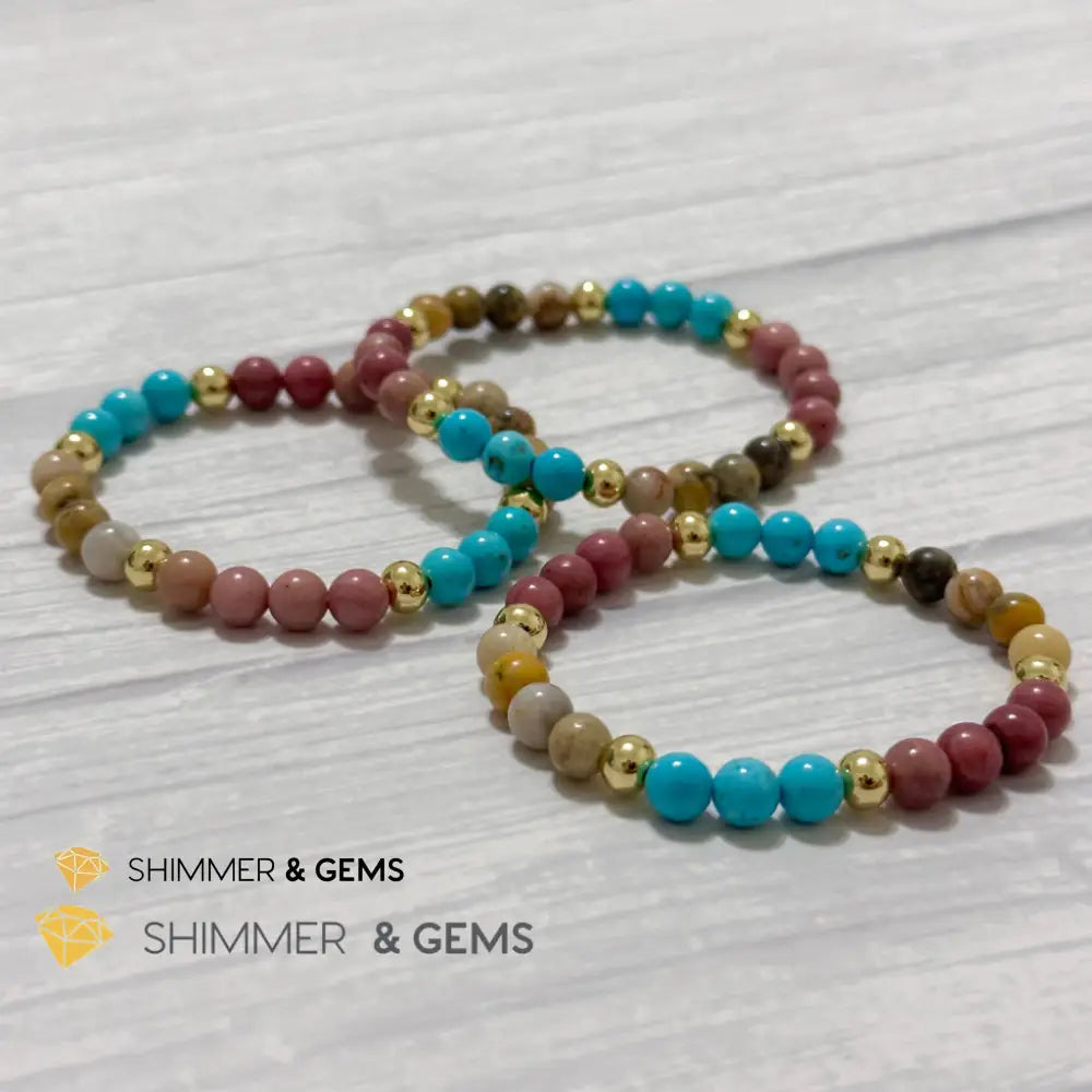 Karma Cleansing Remedy Bracelet (Crazy Lace Agate Turquoise Rhodonite 6mm +14k gold filled)