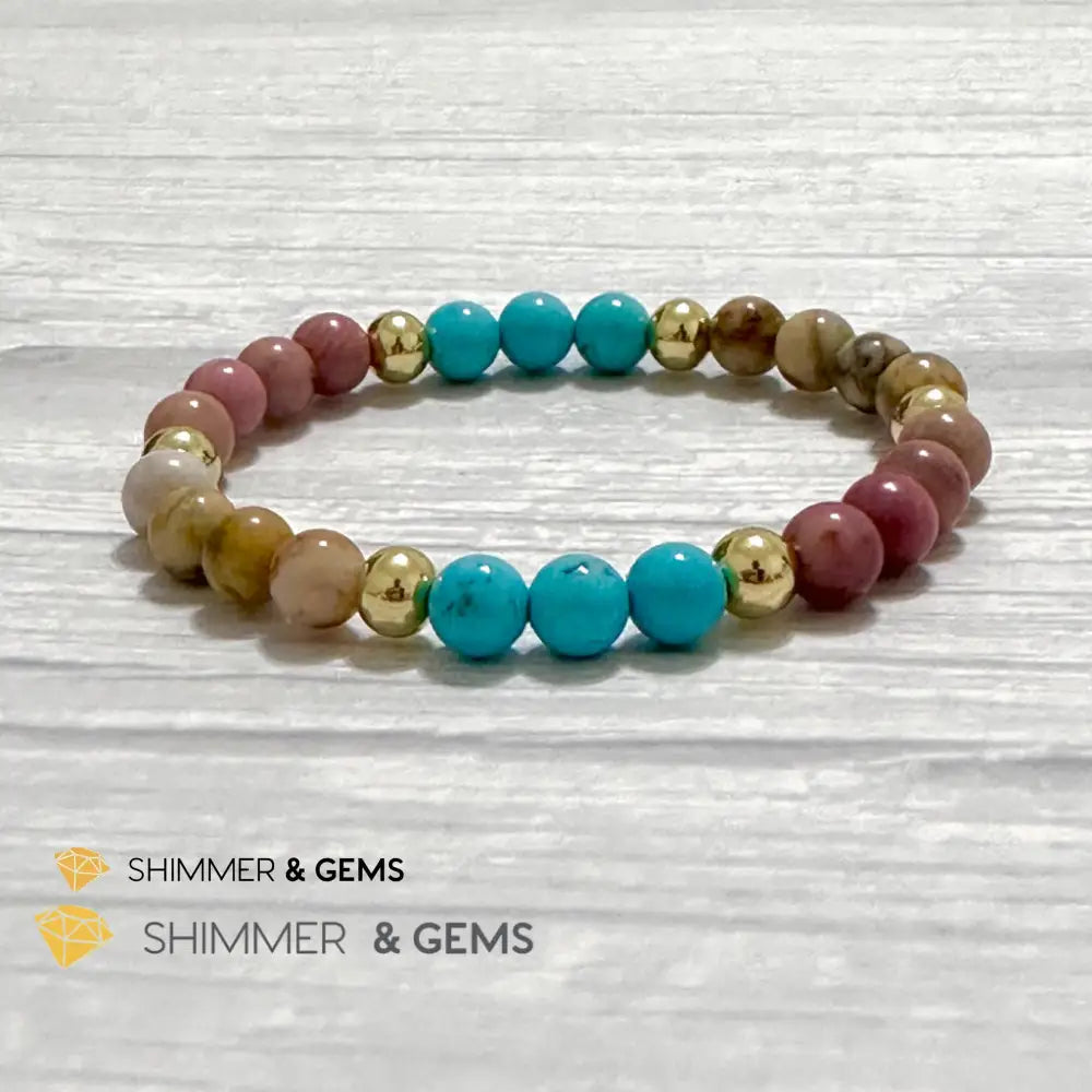 Karma Cleansing Remedy Bracelet (Crazy Lace Agate Turquoise Rhodonite 6mm +14k gold filled)