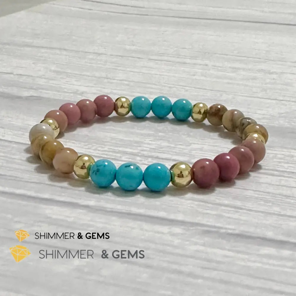 Karma Cleansing Remedy Bracelet (Crazy Lace Agate Turquoise Rhodonite 6mm +14k gold filled)