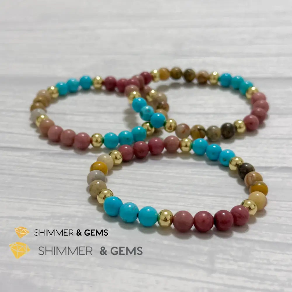 Karma Cleansing Remedy Bracelet (Crazy Lace Agate Turquoise Rhodonite 6mm +14k gold filled)